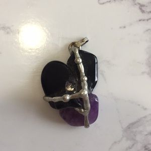 Black obsidian amethyst genuine gemstone pendant